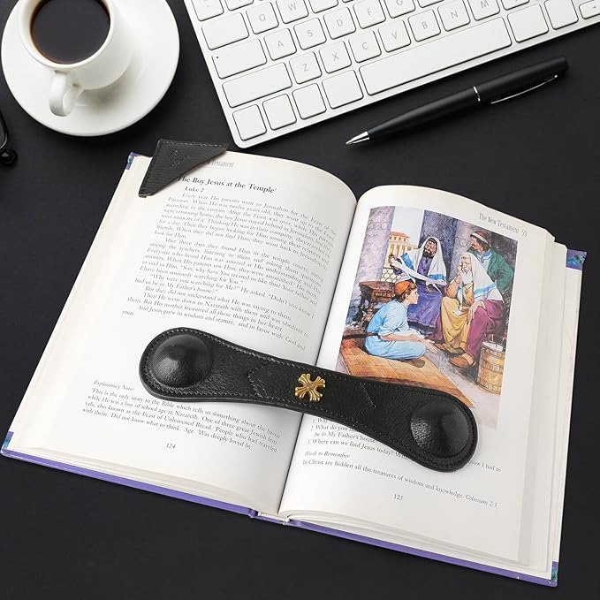 Book Weight Page Holder Heavy Genuine Leather Book Open Holder for Men Women Cookbook Weighted Bookmarks Gift Writer Reader (Bookmark+Heavy Page Holder-Black)