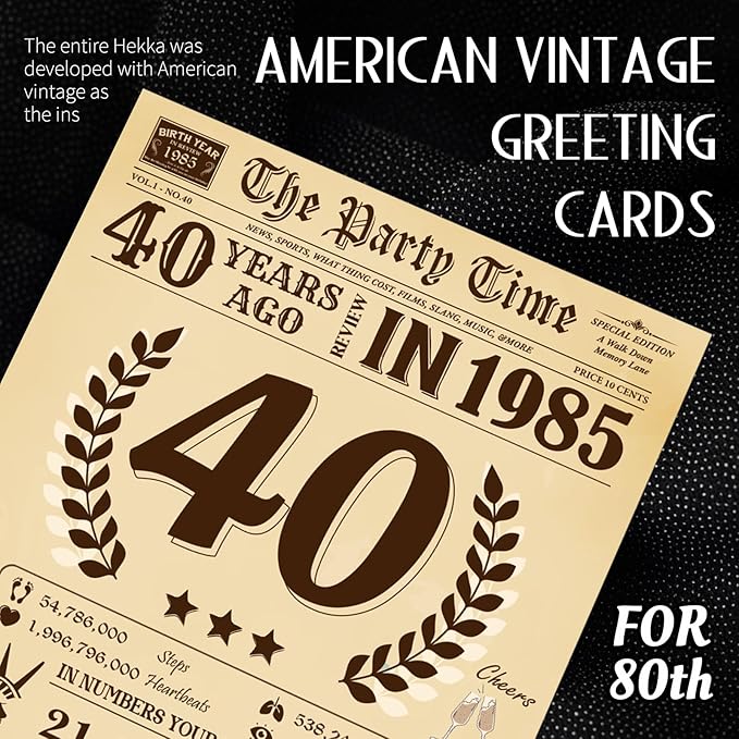 Funny 40th Birthday Card for Women Men, 3D Pop Up 40th Birthday Decorations for Her Him, Happy 40th Birthday Gifts for Husband Wife, Jumbo 40 Year Old Birthday Card, Review of 1985, Classy (8"x10")