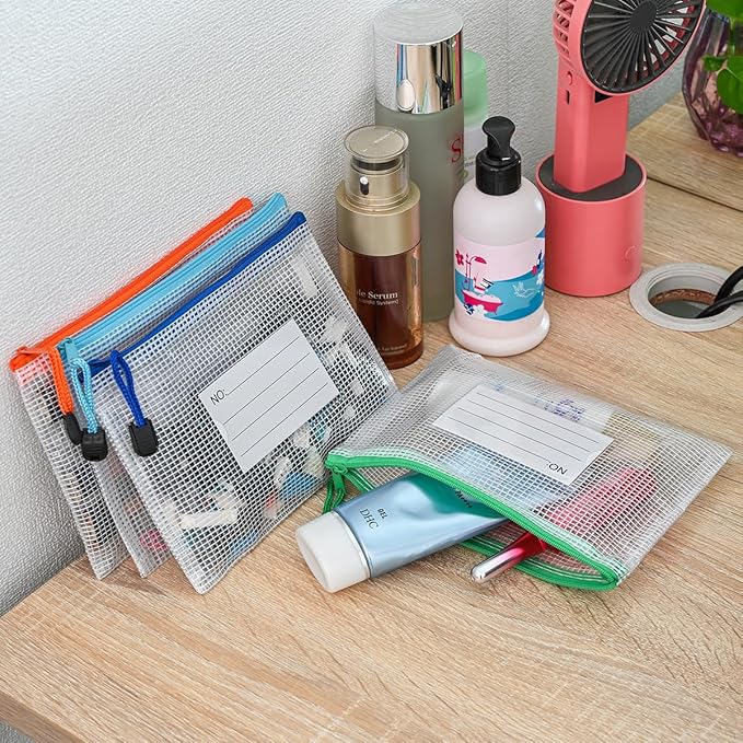 AUSTARK Plastic Mesh Zipper Pouch, 12Pcs Zipper File Bags with Label Pocket, Game Boards Storage Bags, Waterproof Document Storage Bags for Office Home Travel (B6 Size 7.6x5.3 in)