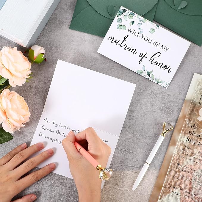 Spakon 16 Pcs Will You Be My Bridesmaid Cards with Envelopes Watercolor Greenery Floral Bridal Proposal Maid of Honor Matron of Honor Invited Favor for Bridal Shower Wedding (Eucalyptus)