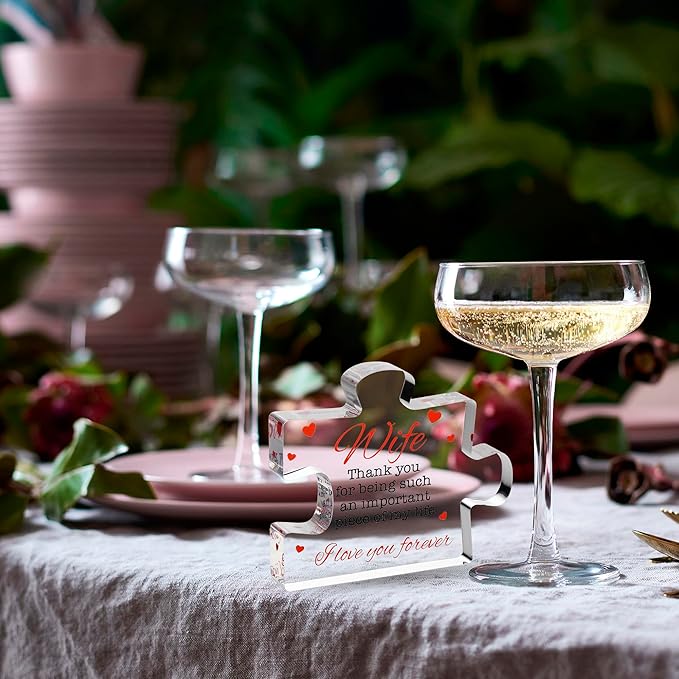 VELENTI Valentine's Gifts for Wife - Engraved Acrylic Block Puzzle Wife Gift 3.35 x 2.76 inch - Cute Wife Gifts from Husband - Novelty Birthday Paperweights, Christmas, Cool for Women