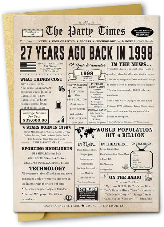 Ziwenhu Vintage 27th Birthday Card Gifts for Women Men,Funny 27th Birthday Decorations Card for Her Him,27 Year Old Bday Greeting Card for Husband Wife or Mom Dad Couple Family