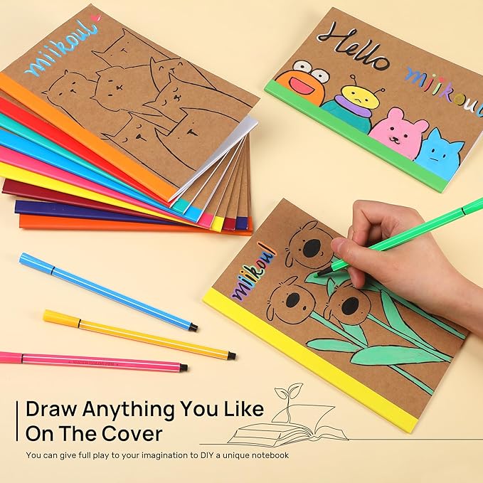 miikoul 36 Pack Composition Notebooks Bulk, A5 Kraft Lined Notebooks College Ruled Journal withs Rainbow Spines, 60 Pages Travel Journals for School Office Supplies,8.3"x 5.5",12 Colors