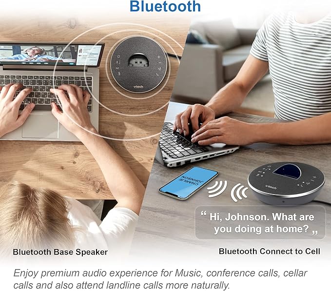 VTech LS6381-2 Bluetooth Speaker with Echo Cancellation, Noise Reduction, Music Streaming, PC/Landline/Cellular Calls, Paired with DECT6.0 Cordless Handset, Answering System, Smart Call Blocker,Black