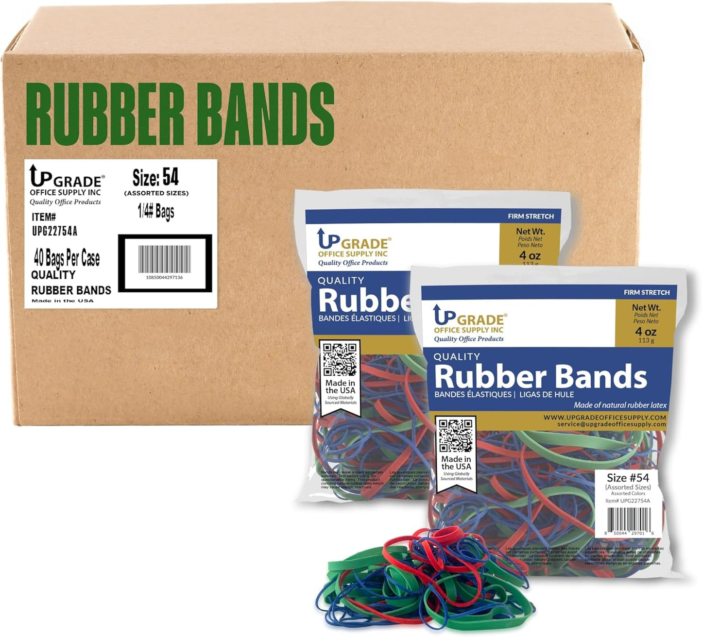 Upgrade Office Supply UPG22754ACS Assorted Size & Color Rubber Bands, 10 lb Case (40 Bags), Made in USA