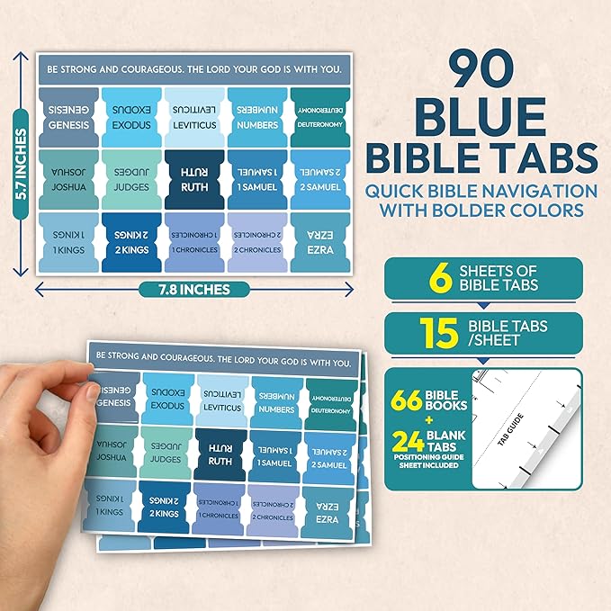 Bible Tabs for Women, Men, Kids, 90 Large Print Bible Index Tabs for Study Bible, Laminated Easy-to-Read Label, Christian Gift for Church, Blue