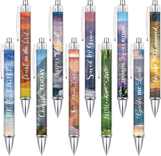 Tinlade 10 Pcs Christian Pens for Women Religious Ink Pens Easter Gifts Inspirational Quotes Bible Verse Ballpoint Funny Office Supplies for Women Men Coworker(Landscape)