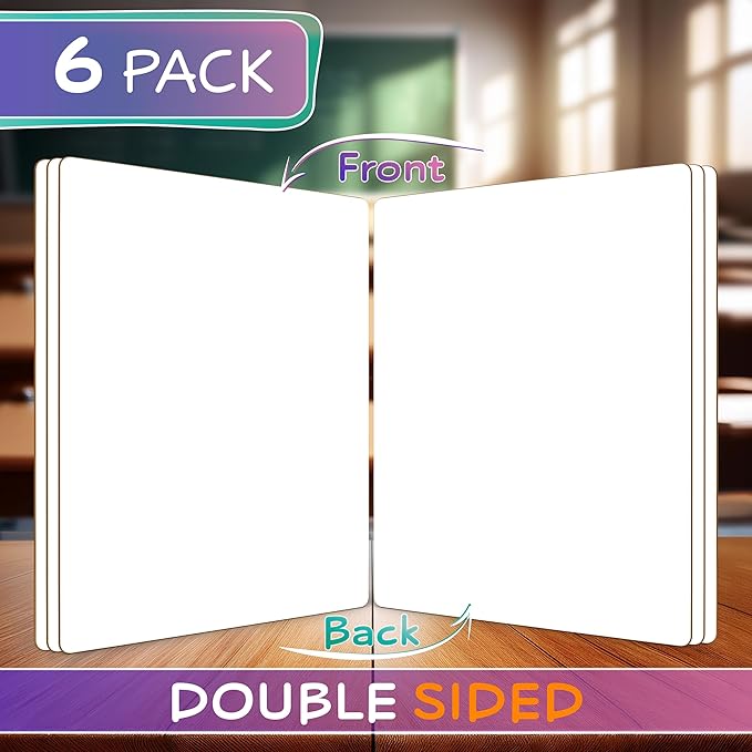 Scribbledo 6 Pack Small White Board Dry Erase Boards Classroom Pack Mini White Boards 9" x12” Personal Whiteboards for Students Teachers School Supplies Lapboards l 6 Mini Whiteboard Erasers Included