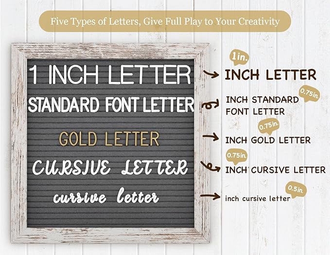 Felt Letter Board 10x10 Inch with Rustic Wood Frame, Pre Cut & Sorted 725 Letters, First Day of School Board, Classroom Decor Farmhouse Wall Decor Sign Board, Baby Announcements, Shabby Vintage Decor