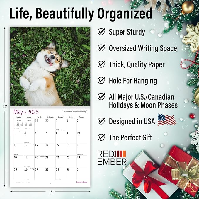 RED EMBER Dog-Gone Happy 2025 Wall Calendar 12 Month | 12" x 24" Open | Thick & Sturdy Paper | Giftable | Calendar 2025