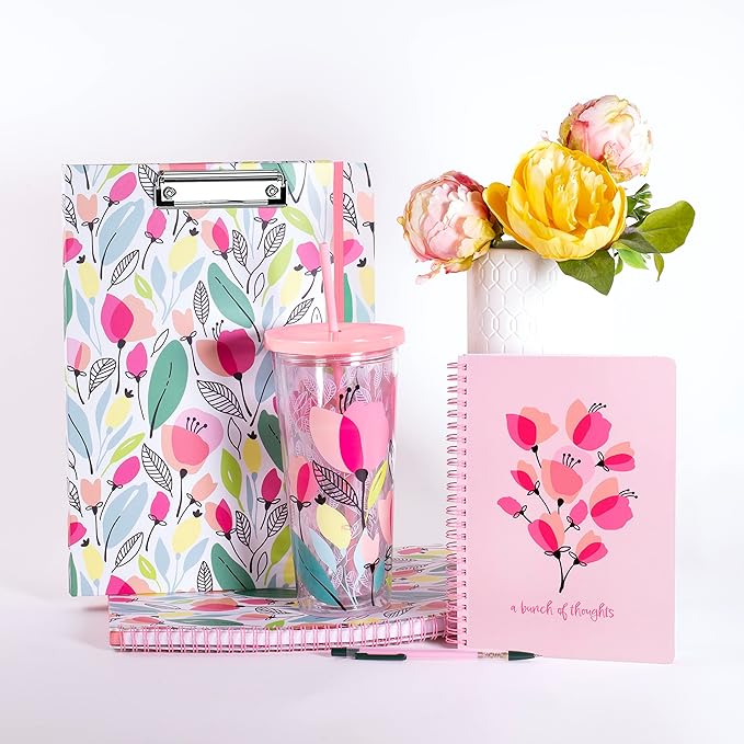 Steel Mill & Co Cute Mini Spiral Notebook, 8.25" x 6.25" Journal with Durable Hardcover and 160 Lined Pages, Pink Poppy