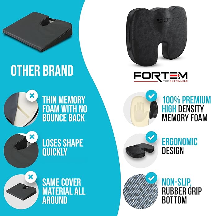 FORTEM Seat Cushion and Lumbar Support for Office Chair, Desk Chair Cushion, Memory Foam Office Chair Cushion, Non Slip Sitting and Back Pillow for Gaming, Car Seat Cushion, Chair Pad