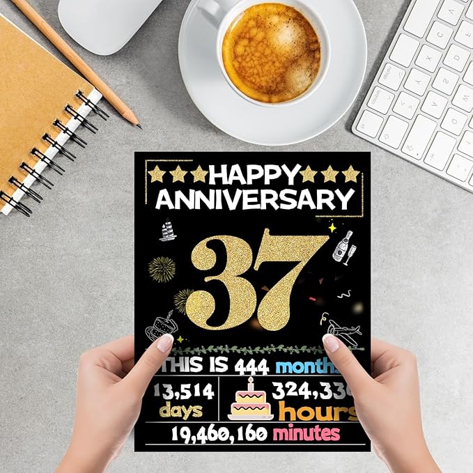Joycard 37th Anniversary Card for Women Men, Gold Wedding Card for Wife Husband, Sweet Marriage Decorations Gifts for Couple, Perfect for Her Him on Anniversary Day, Back in 1988