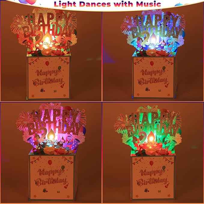 Tnvee 2ND Birthday Cards with Lights Music, 3D Pop Up Singing Happy Birthday Greeting Cards Gifts Ideal for 2 Year Old Kids Boy Girl
