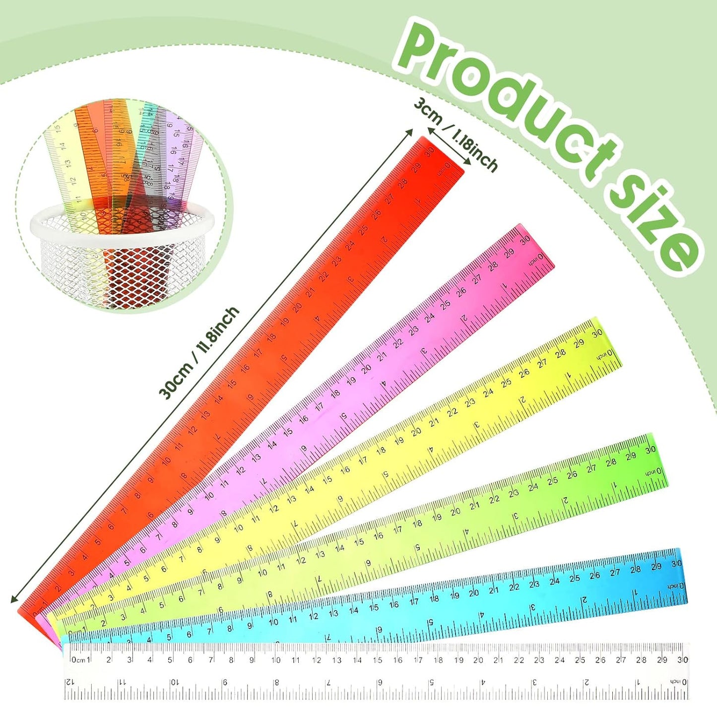 Fumete 144 Pack 12 Inch Plastic Rulers Bulk for Classroom Back to School Supplies Flexible Transparent Assorted Color Ruler with Centimeters and Inches for Office Teacher Student