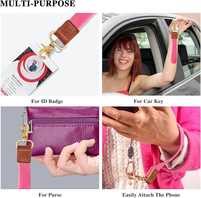 Fishent Stretchy Wristlet Keychain,Braided Cute Wrist Lanyards for Keys, Key Chain Holder for Women Men, Wrist Strap Keychain for Car Keys Phone Camera Wallet ID Badges Card (Pink)