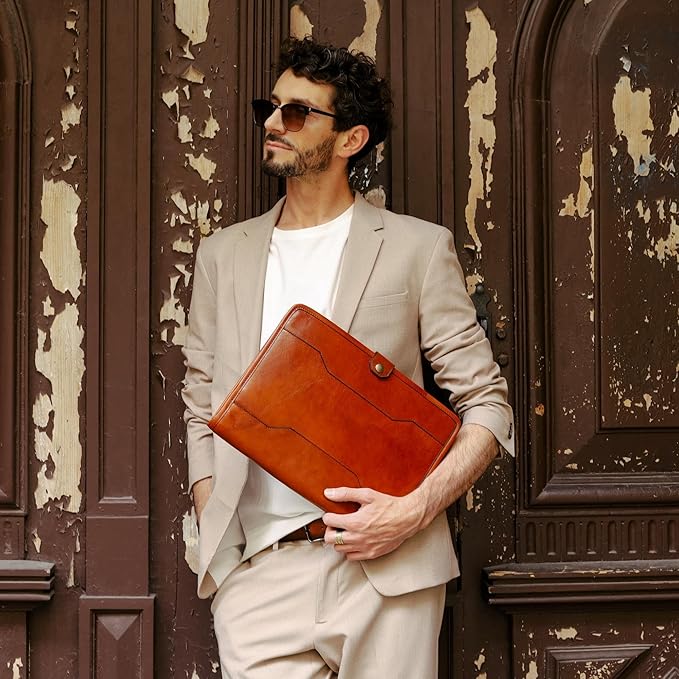 Time Resistance Leather Portfolio - A4 Business Folder - Document Organizer Folio - Case for 13" Laptop - Gift Box Included