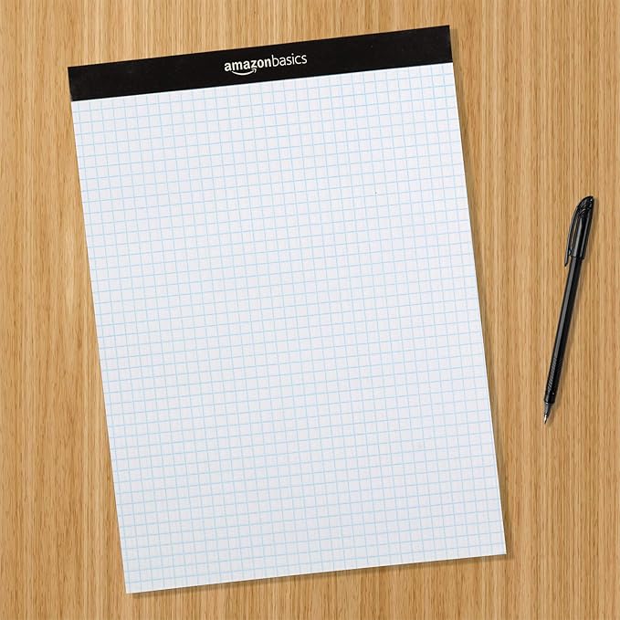 Amazon Basics Quad Ruled Graph Paper Pad, 600 Sheets, 6 pack of 100 Sheets, White, Letter Size 8.5 x 11-inch