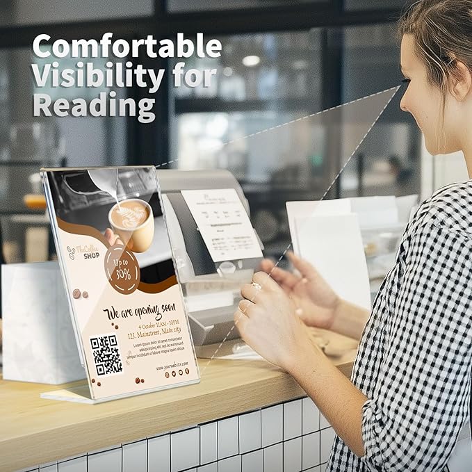 NIUBEE 6Pack 8.5x11 Acrylic Sign Holder with Vertical Slanted Back, Clear Plastic Sign Stand Frames, Flyer Document Paper Display Stand for Office Desktop