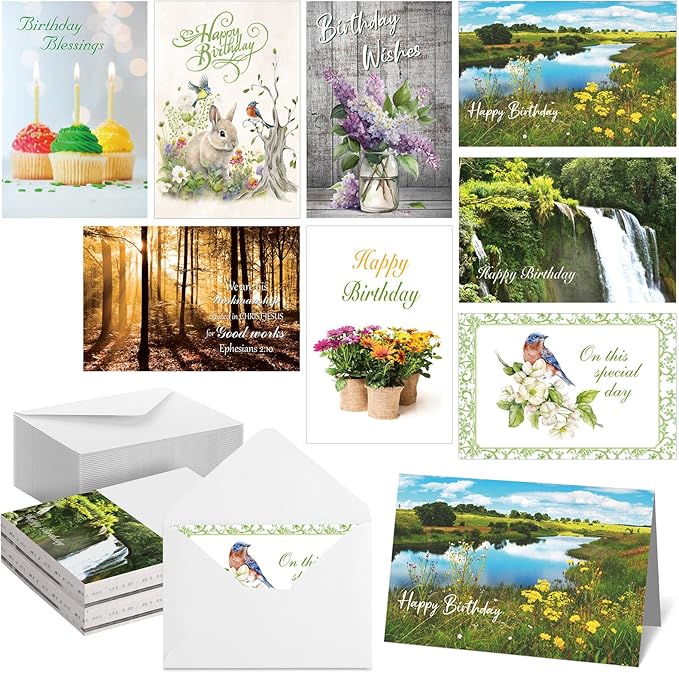 Zhanmai 80 Pack 4 x 6 Inch Religious Christian Birthday Cards Bulk with Scripture Assorted Bible Verse Designs Christian Blessings Birthday Cards with Envelopes (Scenic Style)