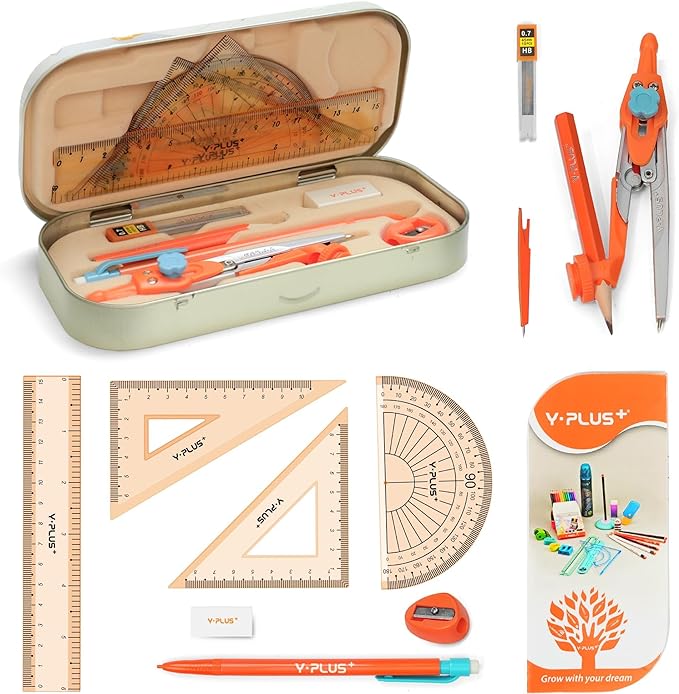 Geometry Set for Students, Math Protractor Compass with Rulers, Box of Protactor Kit for Class Supplies and School, Christmas Stocking Stuffers for Kids Toddler 12 Pcs