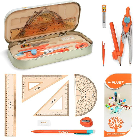 Geometry Set for Students, Math Protractor Compass with Rulers, Box of Protactor Kit for Class Supplies and School, Christmas Stocking Stuffers for Kids Toddler 12 Pcs