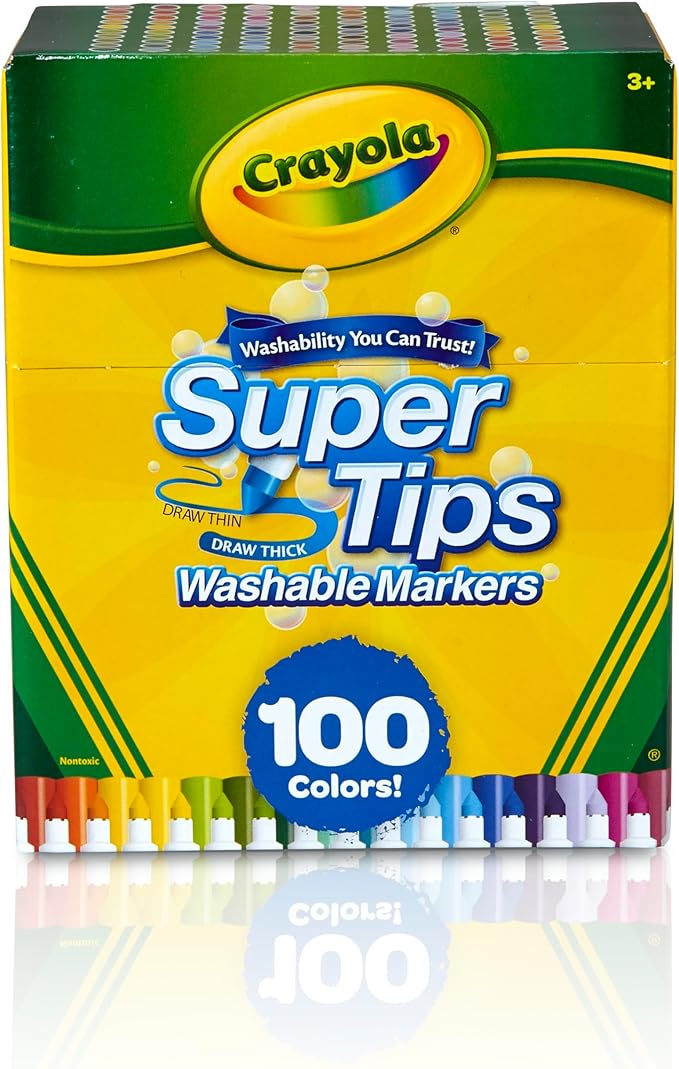 Crayola Super Tips Marker Set (100ct), Fine Point Washable Markers, Drawing Markers for Kids & Adults, Great for Thick & Thin Lines