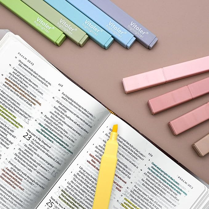 Vitoler Bible Highlighters with Soft Chisel Tip,10Pcs,Aesthetic No Bleed Dry Fast Easy to Hold, Bible Highlighters,Cute Highlighters for School Office Supplies