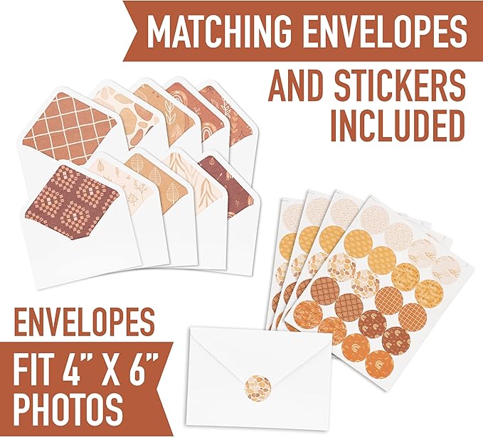 VNS Creations 100 Pack Blank Cards and Envelopes 4x6 - Plain Blank Note Cards with Envelopes & Stickers for All Occasions - Greeting Notes Colored Stationery Set, Assorted Colors - Fall