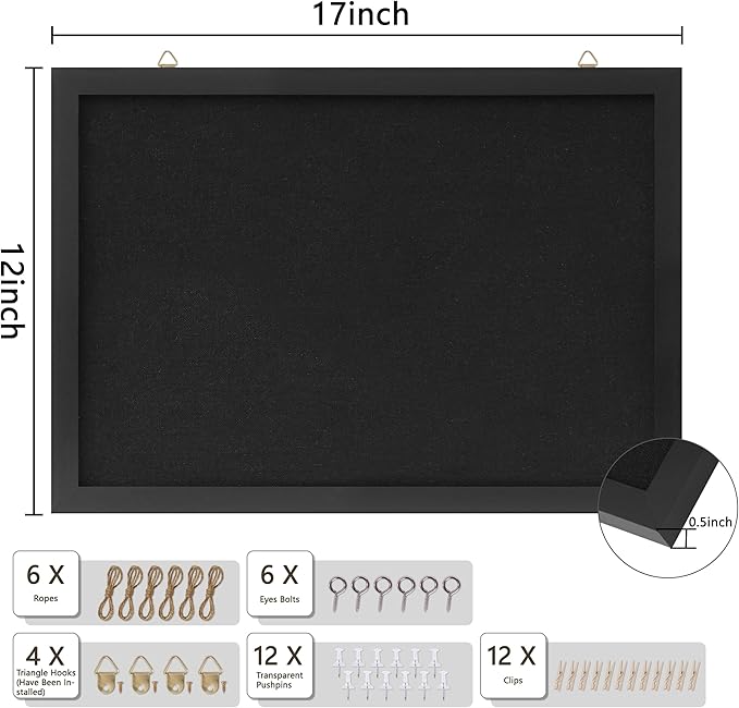 Cork Board with Linen Black 2Pack,Bulletin Board 17"x12", Corkboards for Office Home School Message Board or Vision Board Decoration.