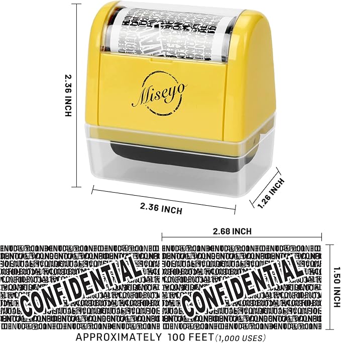 Miseyo Identity Theft Protection Roller Stamp Set - Yellow (6 Refill Ink Incleded)