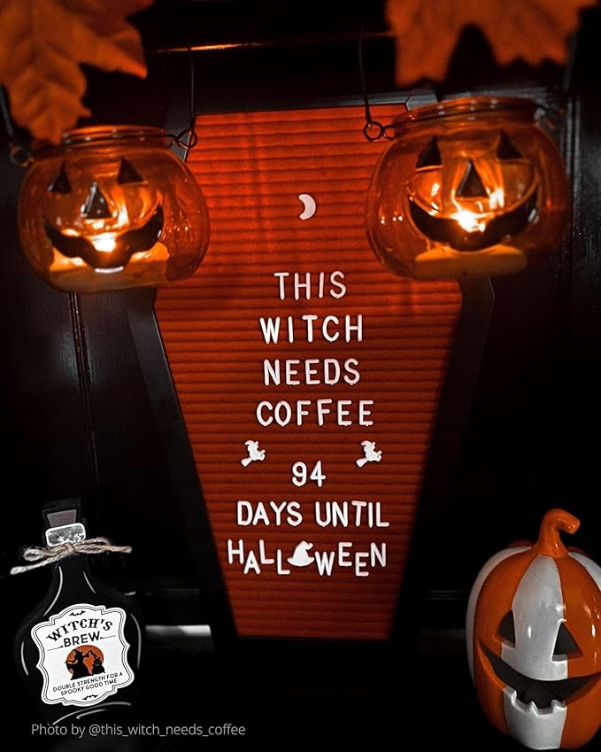 Coffin Letter Board Red With Spooky Emojis +500 Characters, and Wooden Stand - 17x10.5 Inches - Goth Valentines Gifts Horror Spooky Gothic Valentines Day Halloween Decor Decorations