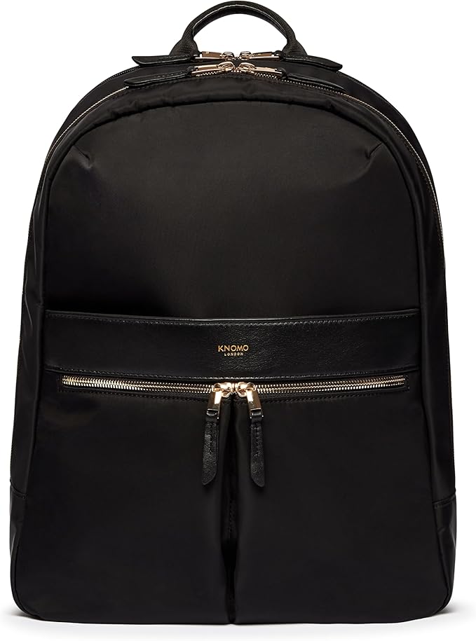 KNOMO Beaufort 15.6" Laptop Backpack Work Bag Purse for Women Large Travel Rucksack with Golden Zip, Black