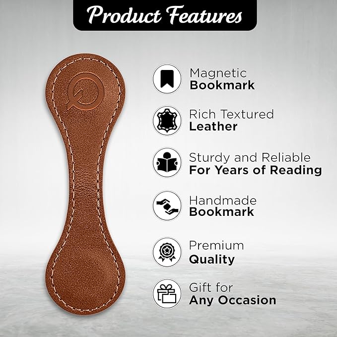 Personalized Leather Magnetic Bookmarks (1 Pack) Vintage Custom Engraved Initial ID Identification Book Marker Clip Gift for Book Lover Avid Readers (Letter Q, Light Brown)