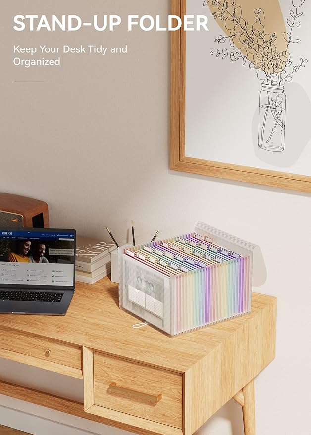 ABC life 26 Pockets Accordian File Folder Organizer Letter Size Expanding File Folder, A4 Portable Document Paper School Organizer, Expandable Multicolor Accordion Filing Folders with Labels(Pink)