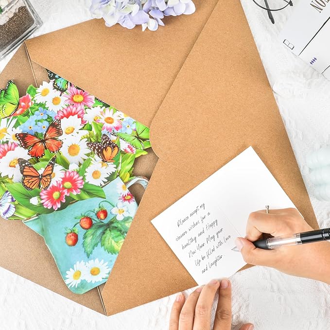 Pop Up Cards,Wildflowers & Butterflies,12 Inch Forever Flower Bouquet 3D Popup Greeting Cards With Blank Note Card and Envelope,Perfect For Birthday,Christmas,Thanksgiving Day,Mother's Day Gifts