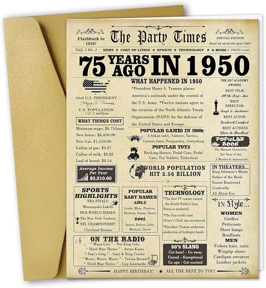 Jumbo 75th Birthday Card for Women Men,Vintage Birthday Decoration Gifts for 75 Years Old Mom Dad,Back in 1949 Birthday Gifts Card for Grandma Grandpa