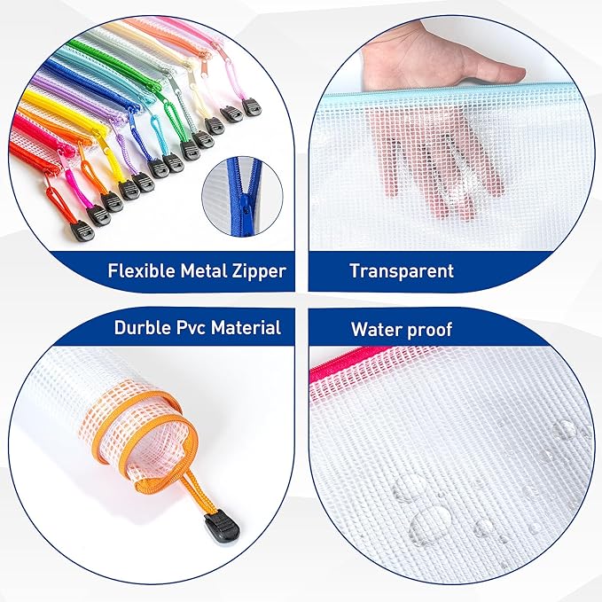 36pcs Zipper Bags for Organizing, A4 Zip Pouch Bags, Waterproof Pouch Bag, 12 Colors Toy Organization Bags, Zip Pouches for Organizing, Puzzle Bag, Office Organization, Homeschool Supplies