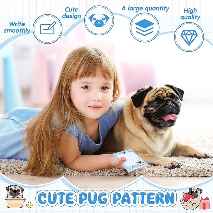 Sabary 9 Pads Sticky Notes 3.15 x 3.94 Inches Cute Self Sticky Note Pads Colored Adhesive Notepad for Memo Reminder Journal Studying Office Home Gift(Pug)