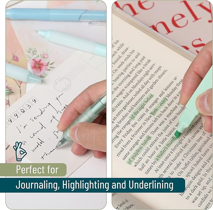 Mr. Pen- Gel Ink Pen Set, 12 pcs, Pastel Green Barrel, Black Ink Gel Pens Fine Point 0.5mm, One Highlighter, Gel Ink Pens, Cute Pens for Women, Aesthetic Pens for Journaling, Fine Tip Pens