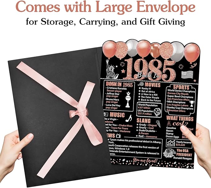 Zirtorei Large 40th Birthday Card With Envelope for Women, Back in 1985 Big 40th Birthday Greeting Card Gifts, Rose Gold Happy 40 Birthday Giant Guest Book, Jumbo Forty Bday Decorations Party Supplies