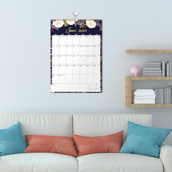 Calendar 2025 - Wall Calendar 2025, 12 x 17 In, Jan. 2025 - Dec. 2025, 12 Months Calendar 2025, Twin-Wire Binding, Hanging Hook, Thick Paper, Unruled Blocks, Julian Dates