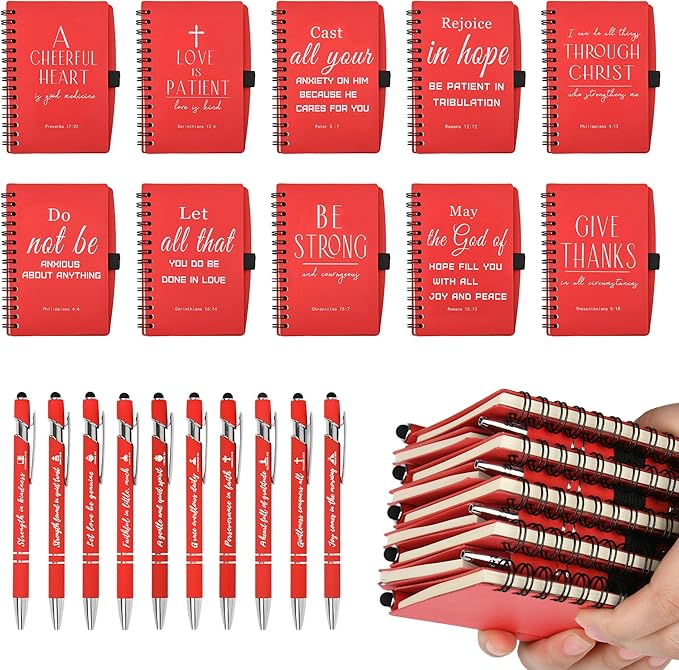 INSADA Christian Prayer Journal Spiral Red Notebooks Bulk with Pens- Small Notepads (4.13”x5.43”) - Mother's Day Gifts for Women, Church Members & Bible Study Groups (30 Sets Red)
