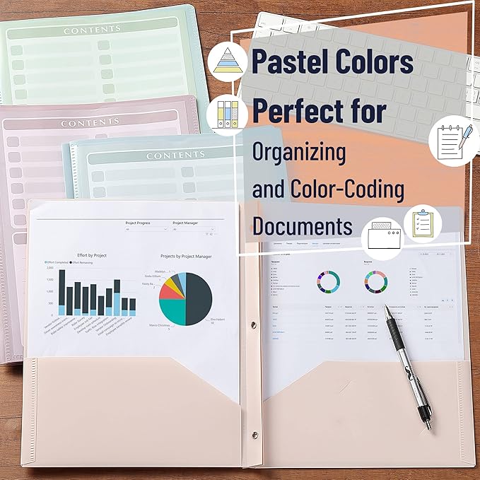 Mr. Pen- Plastic Folders with Clear Front Pocket, 5 pcs, Pastel Colors, File Folders with Fasteners for Documents