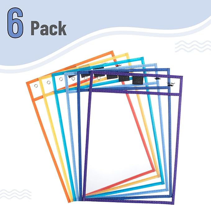 Mr. Pen- Dry Erase Pocket Sleeves, 10"x14", 6 pcs, Colorful Dry Erase Sleeves, Plastic Sleeves for Paper 8.5x11, Dry Erase Pockets Reusable Sleeves, Plastic Paper Sleeves, Dry Erase Sheet Protectors
