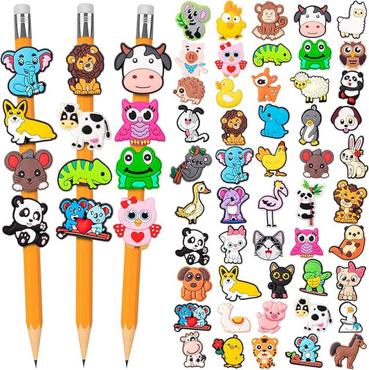 WDAHDHP Pencil Toppers Bulk for Kids, 50Pcs Cute Pencil Clip Topper Pencil Charms Classroom Prizes School Rewards for Students