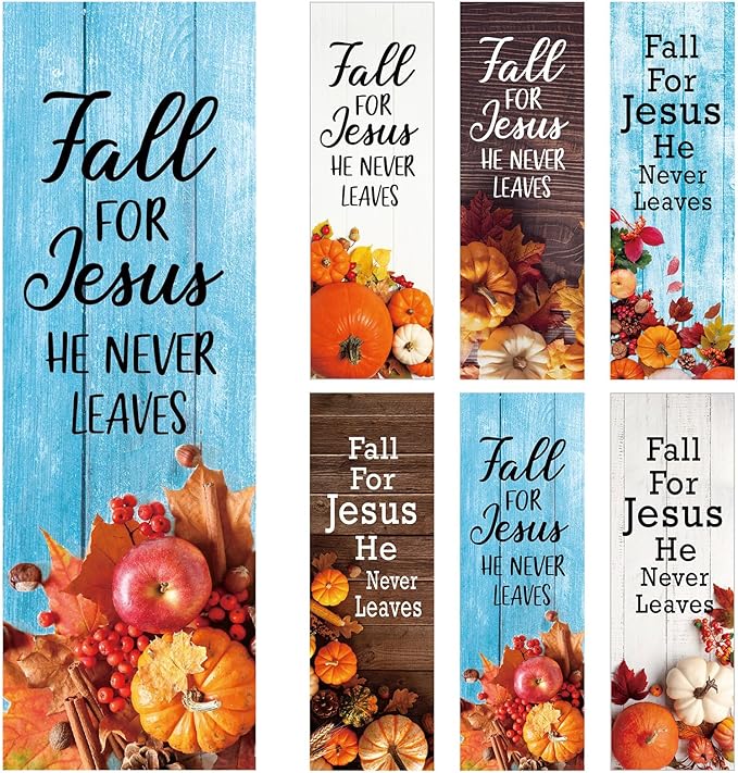60 Pcs Fall for Jesus He Never Leaves Bookmark Religious Christian Bookmarks Autumn Thanksgiving Exchange Gifts for Church Home Party Favors