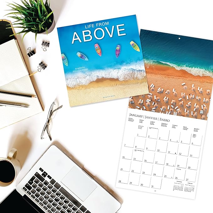 Graphique 2024 Life From Above Wall Calendar | 12” x 12” | Thick Paper | Home & Office Organizer | Large Monthly Grid | 3 Languages & Marked Holidays | 4 Month Preview Page for 2025