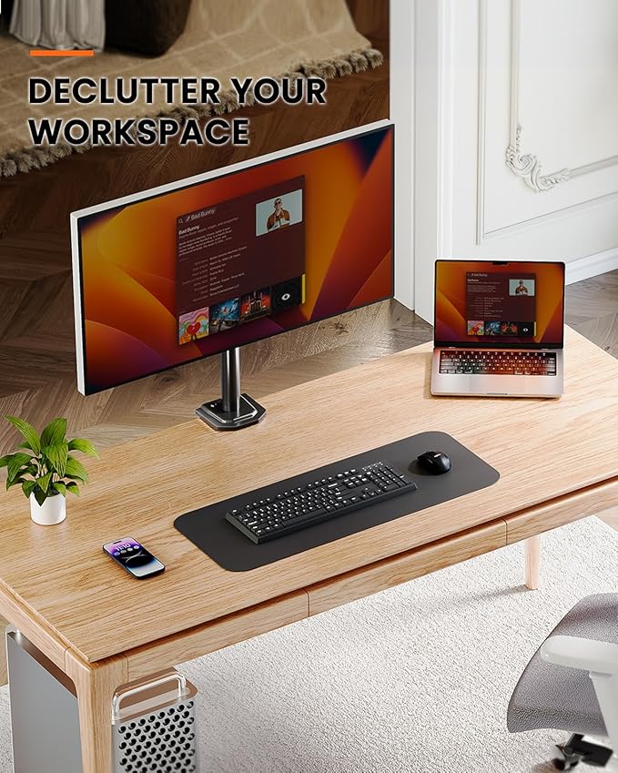 Ergear Monitor Mount for Most 13-32" Computer Screens up to 17.6lbs, Improved LCD LED Monitor Riser, Adjustable Height and Angle, Single Desk Mount Stand, Black, EGCM12