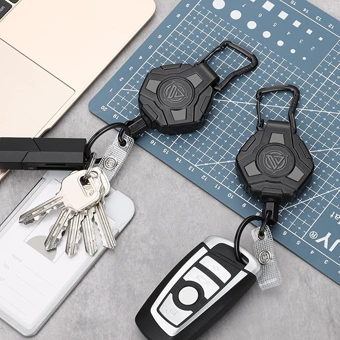 Retractable Keychain Heavy Duty, Badge Reels Retractable, Tactical ID Badge Holder with Upgraded Zinc Alloy Carabiner, 31.5'' Coated Steel Cord, Bearing 8.0 oz- 1pcs